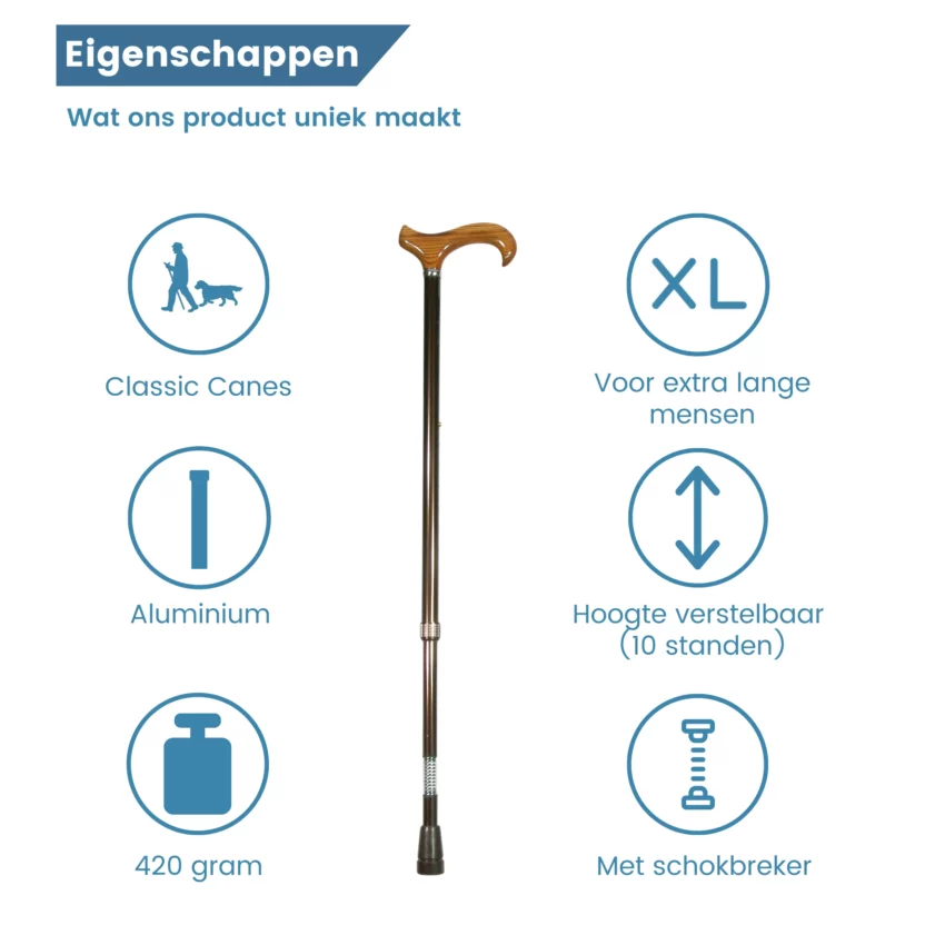wandelstok verstelbaar xl schokdemper eigenschappen