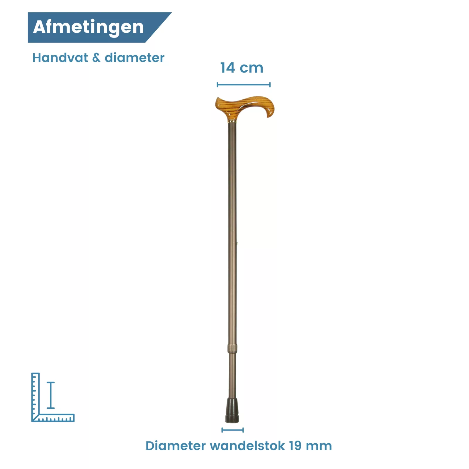 wandelstok xl verstelbaar essenhouten handvat