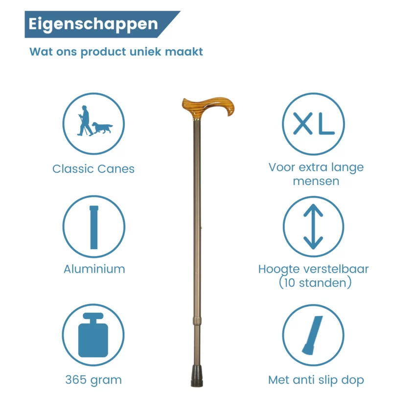 eigenschappen verstelbare wandelstok