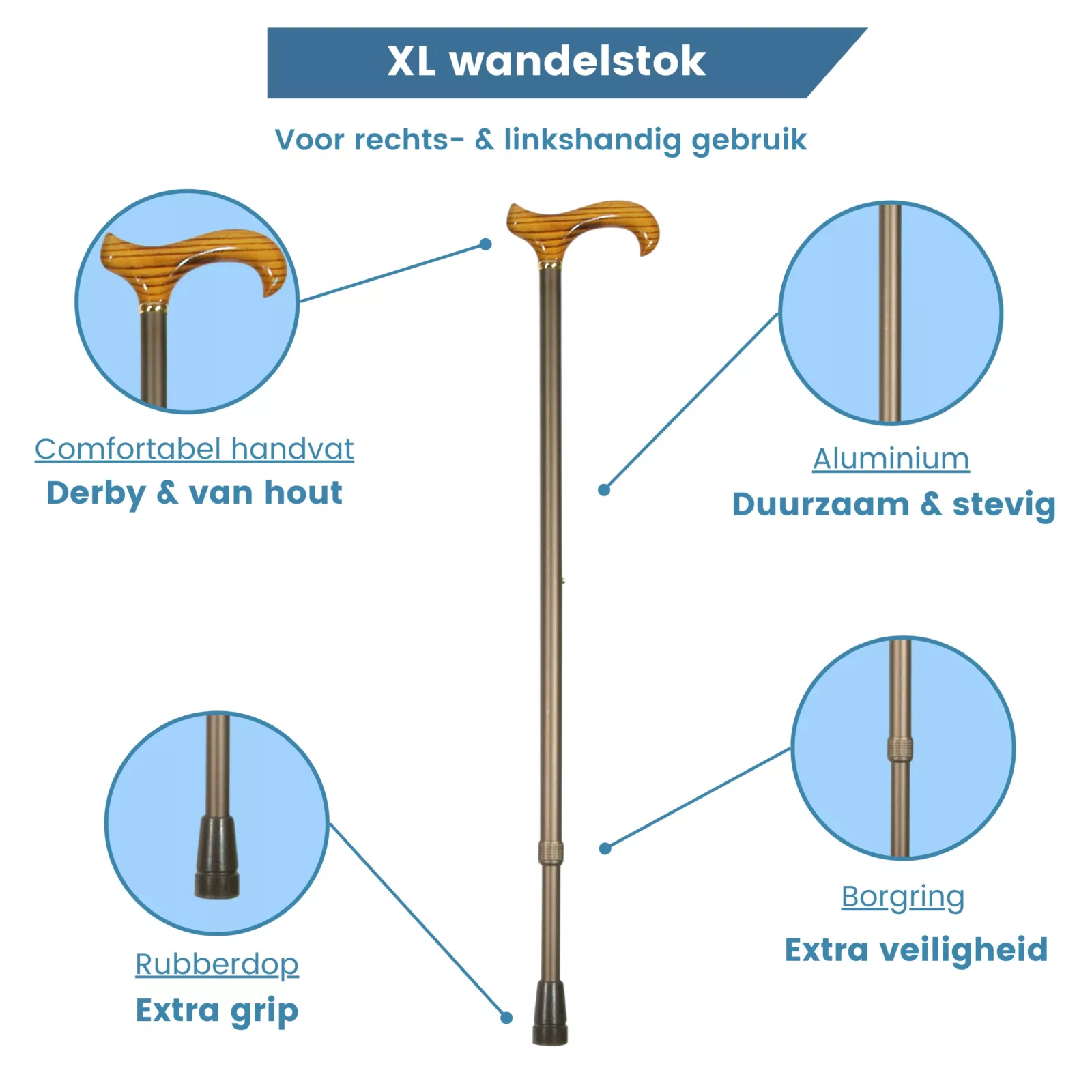 verstelbare wandelstok essenhout handvat