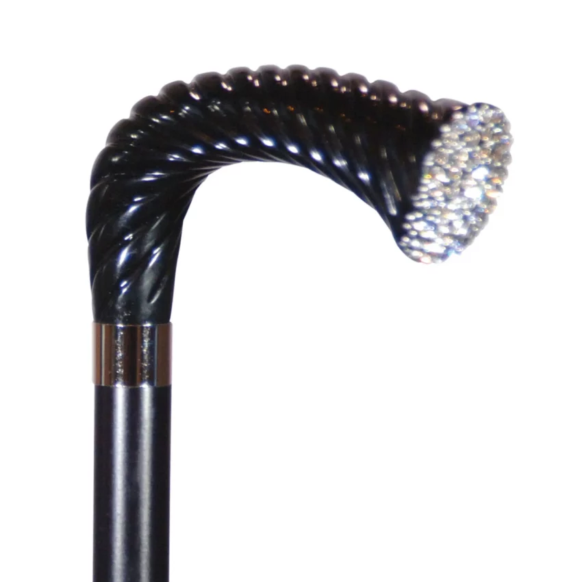 bijzondere wandelstok in zwart met swarovski kristallen