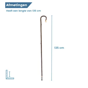 herdersstok kastanjehout met schors 135 cm lang